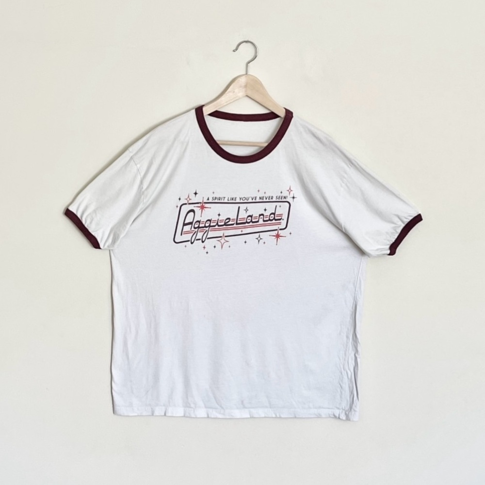 Aggieland Texas A&M Retro Logo Burgundy White Ringer T Shirt Adult size XL